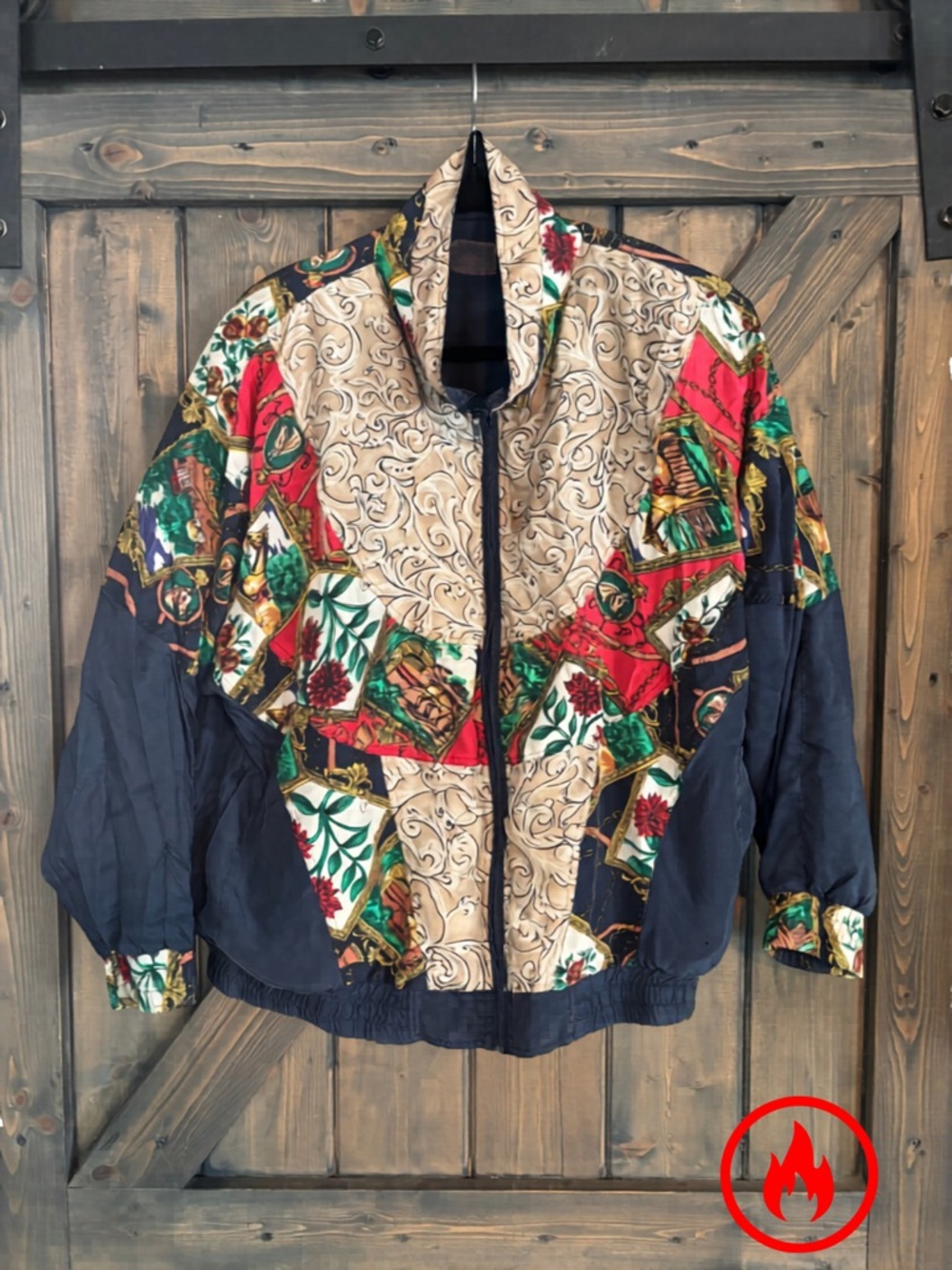 Vintage Colorblock Printed Windbreaker Jacket - Multicolor